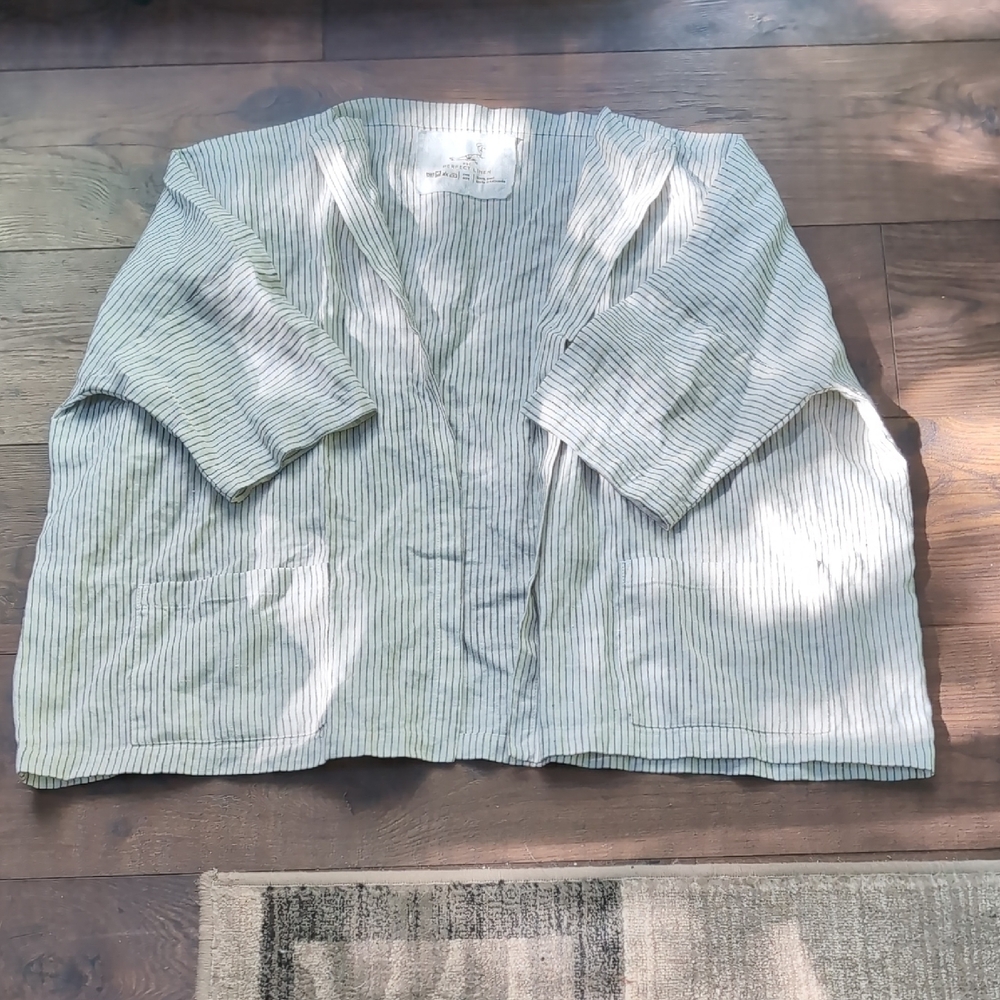 notPERFECTLINEN Light Blue & White Striped Linen Jacket
